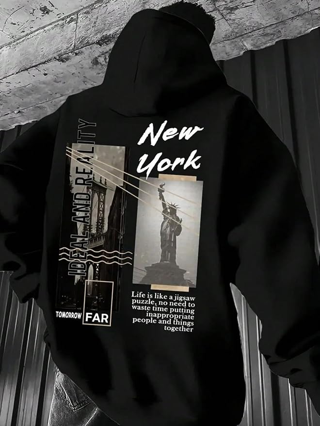 Buy SXV STYLE New York Graphic Hoodie, Black Cotton Sweatshirt